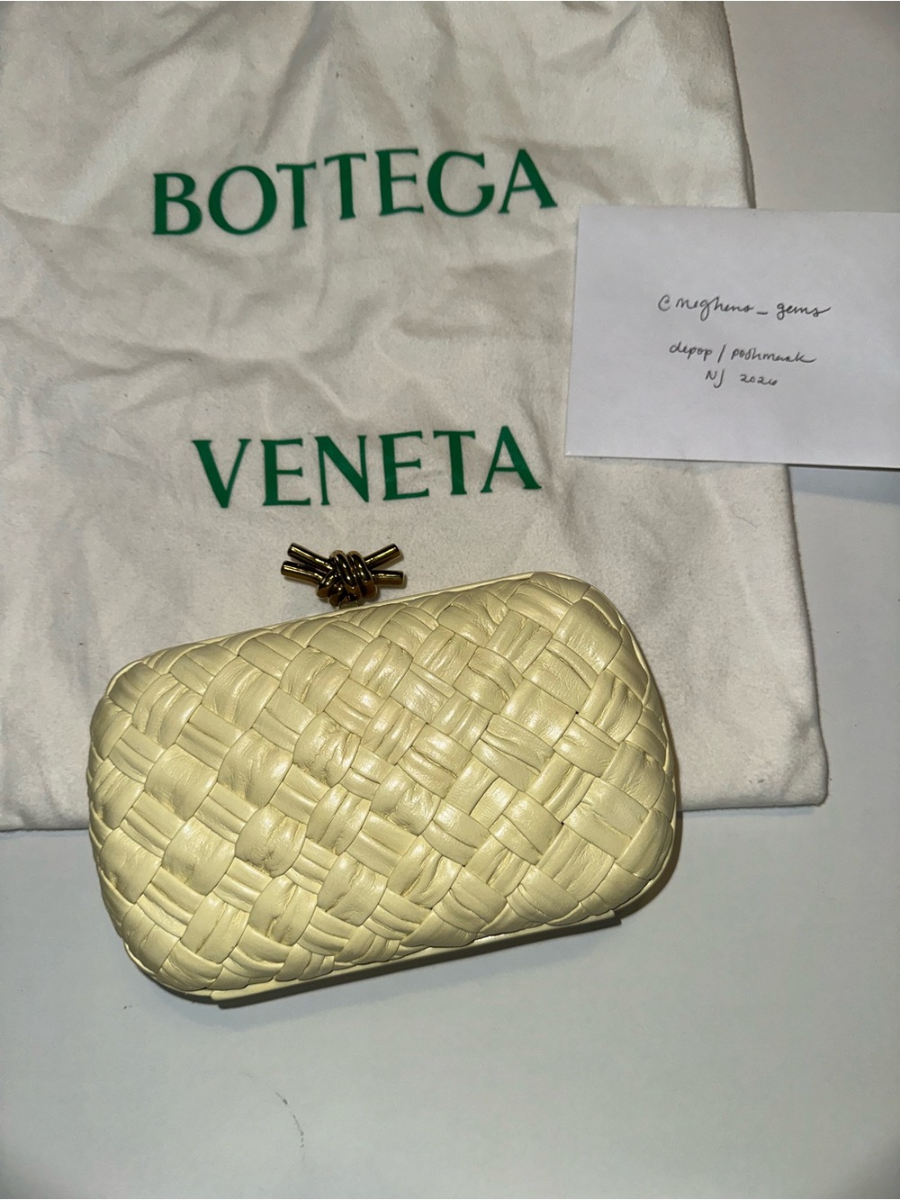 Bottega Veneta Pale Yellow Intrecciato Knot Clutch